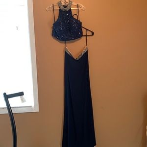 Navy Blue Sequin Evening Dress (2 piece)
